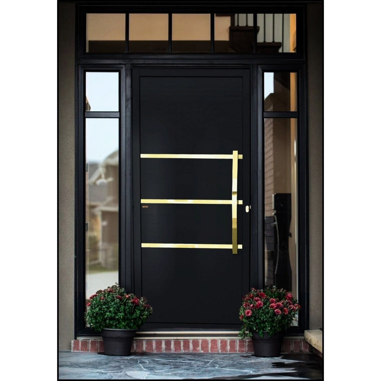 Porta De Aluminio Lambril 210x100cm Com Puxador Super Evolution Brimak Abertura Esquerda Preto Dourado