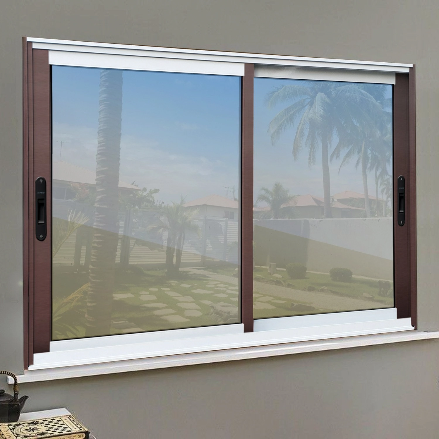 Janela Elite 2 Folhas Moveis 100 X 120 Vidro Reflex Mix Corten