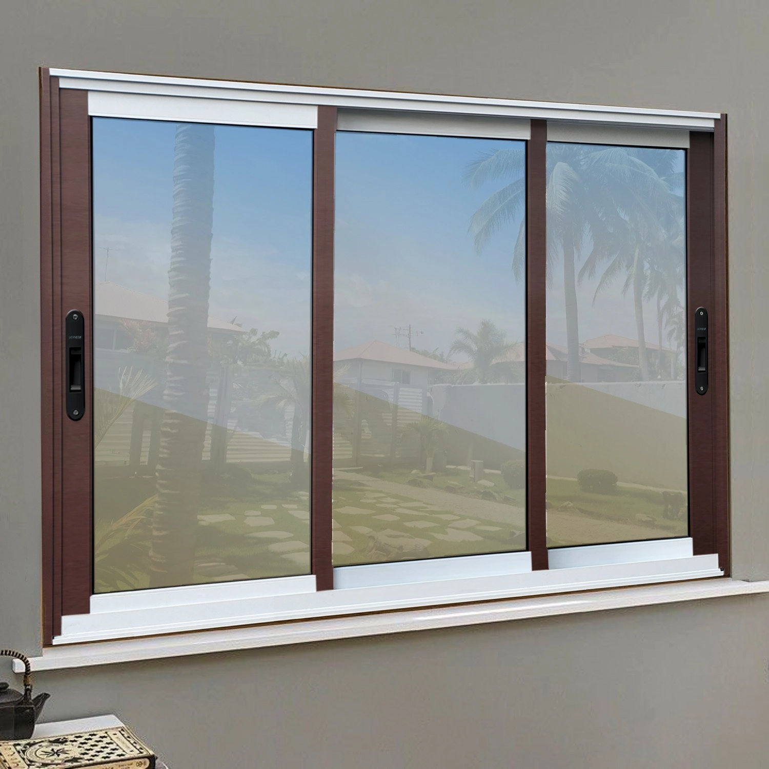 Janela Elite 3 Folhas Moveis Sequenciais 100 X 150 Vidro Reflex Mix Corten