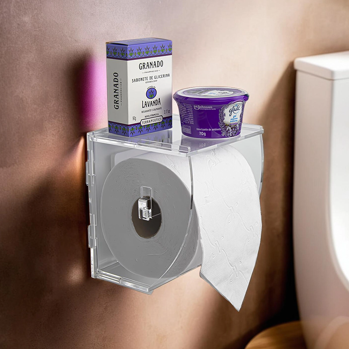 SUPORTE ACRÍLICO PORTA PAPEL HIGIÊNICO DE PAREDE TRANSPARENTE