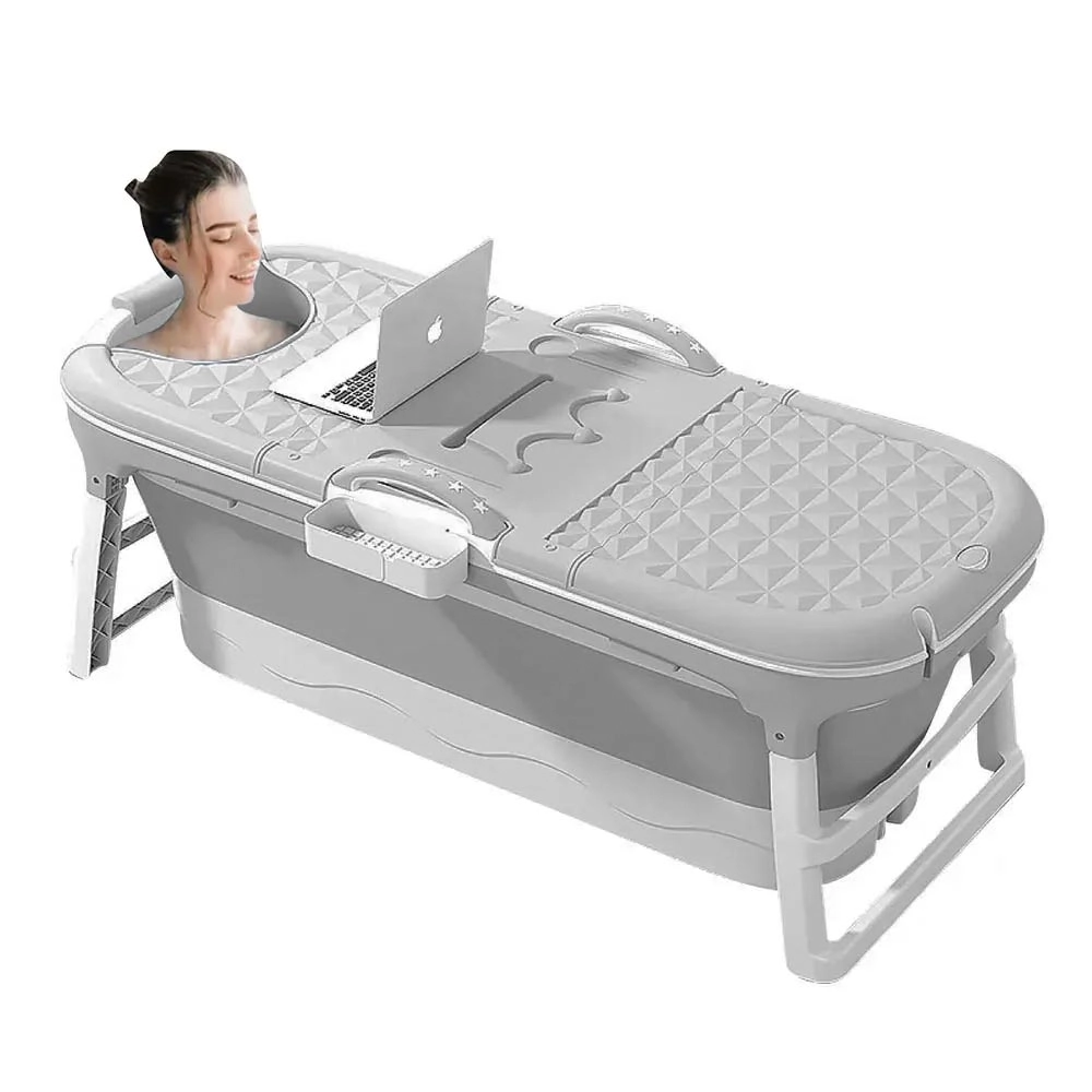 Banheira Ofurô Dobrável Portátil Adulto Cinza 117 Cm Com Suporte VG+