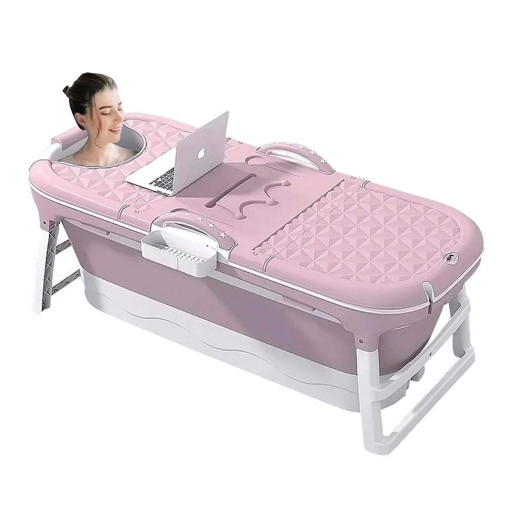 Banheira Ofurô Dobrável Portátil 260 Litros Adulto 148 Cm Com Suporte Rosa Vg+