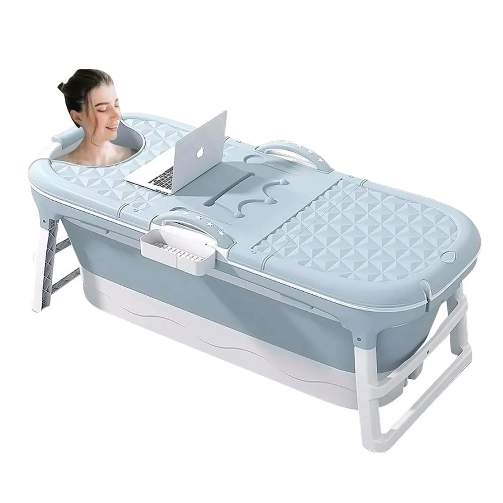 Banheira Ofurô Dobrável Portátil 260 Litros Adulto 148 Cm Com Suporte Azul Vg+