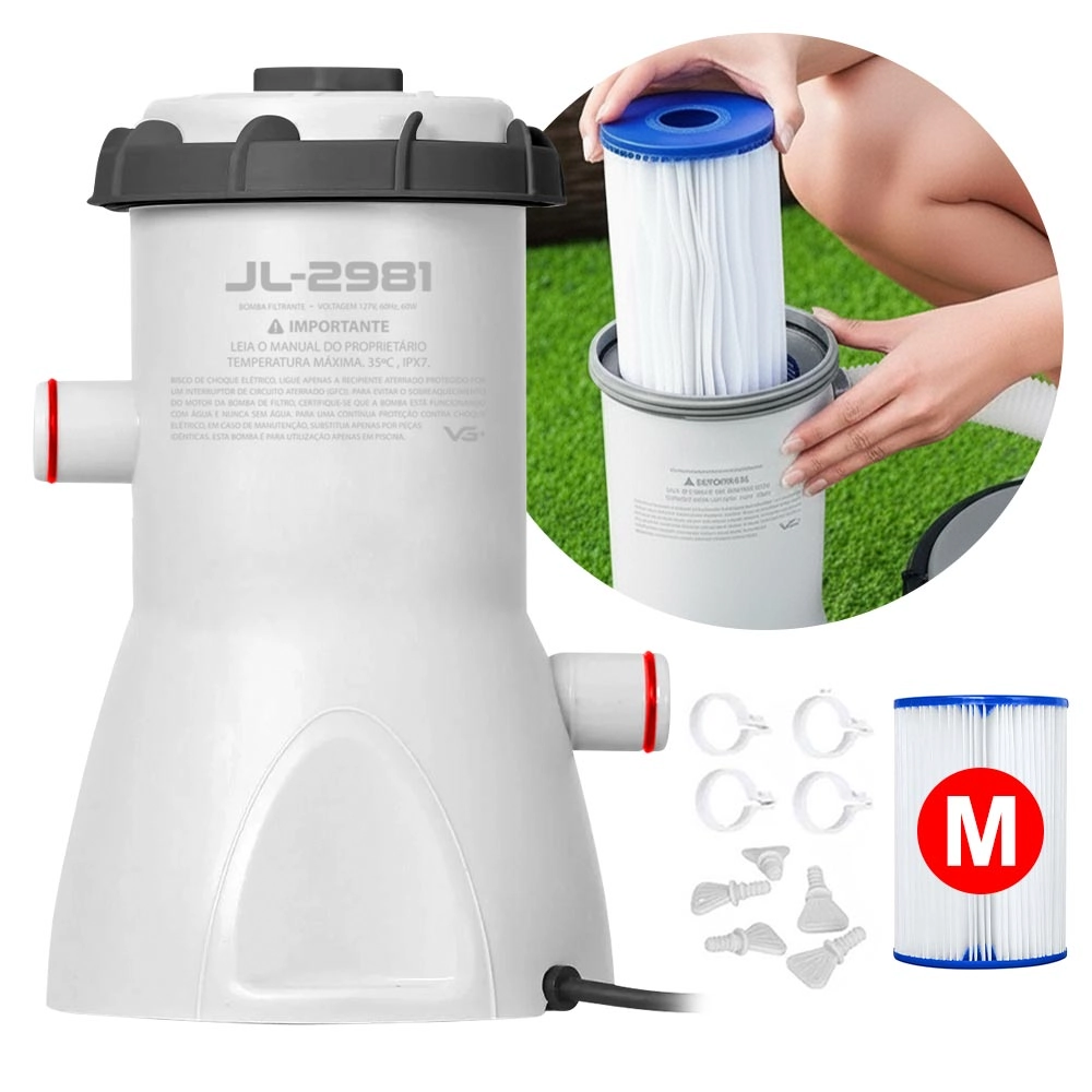Bomba Filtrante 3.028 Litros/h Com Cartucho Para Piscina Inflável E Estrutural VG Plus 110v