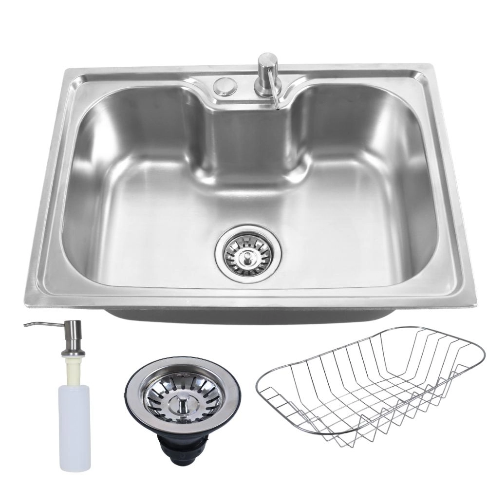 Cuba Cozinha Inox Para Pia Quadrada 60x42 Embutir Aço Inox 201 Com Acessórios
