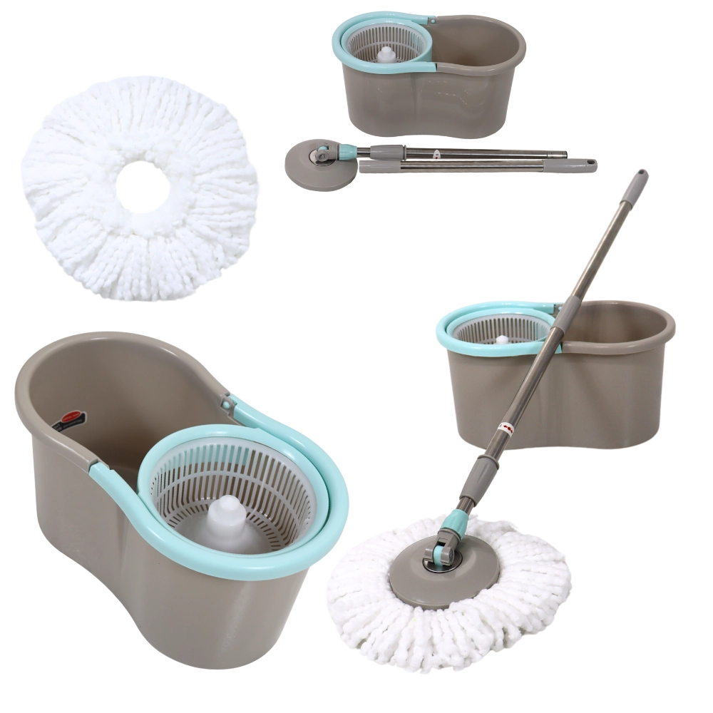 Balde Esfregão Spin Mop Giratorio 360 8l Com Centrifuga Em Plástico Com 2 Refis