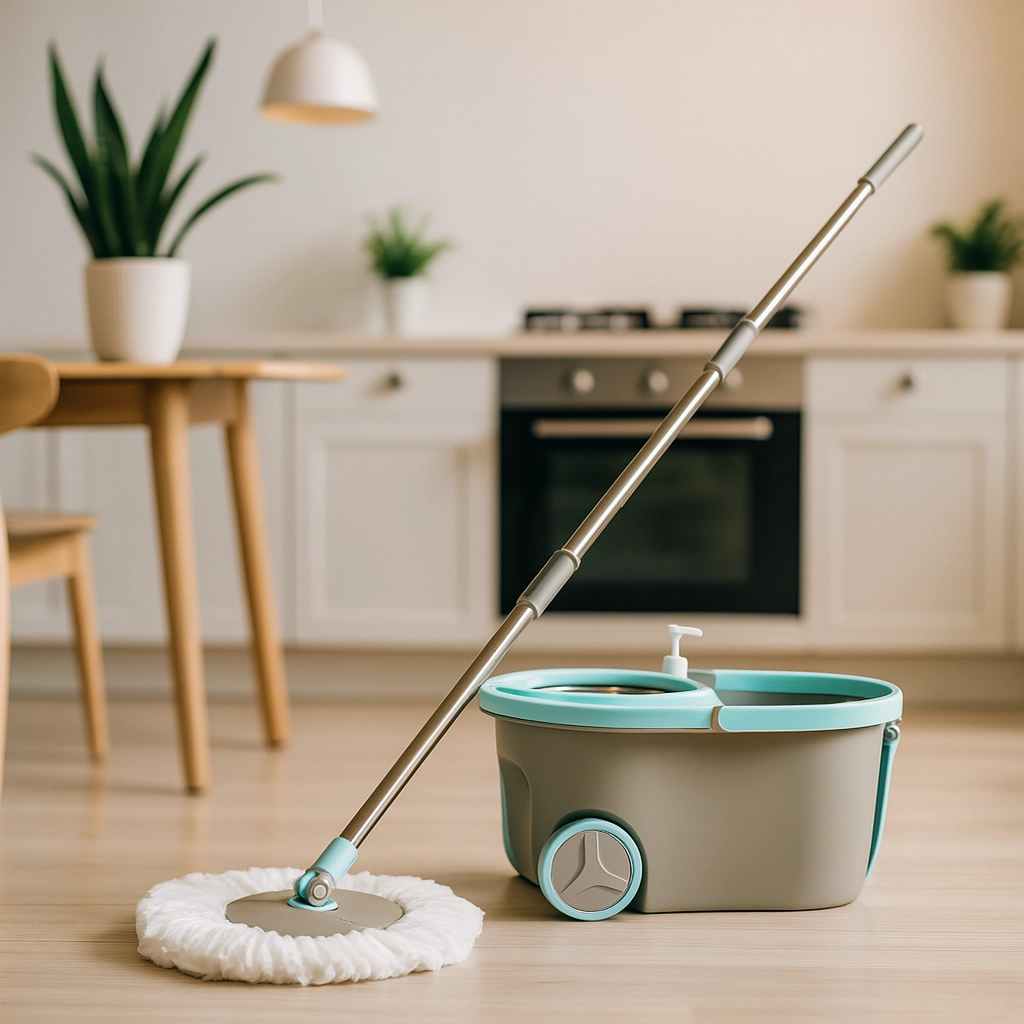 Balde Esfregão Spin Mop Mopi Giratório 360 Com Centrifuga Em Inox Com Rodinhas Alças 3 Em 1 Limpeza Pesada