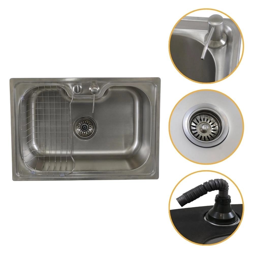 Pia Cuba De Cozinha 60x42 Aço Inox 304 Com Kit Completo Dispenser Válvula E Cesto Aramado