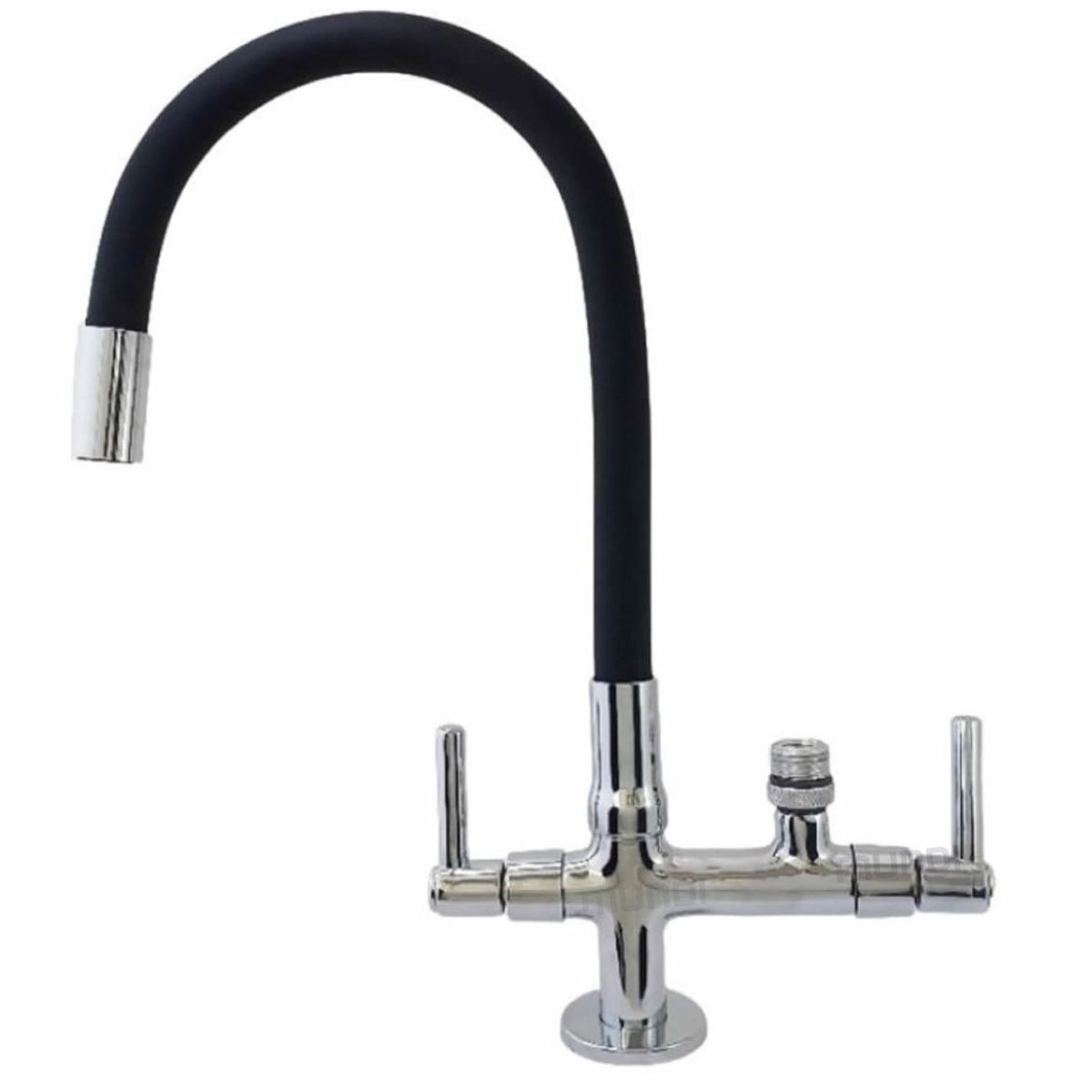Torneira Gourmet Cromada Cozinha Tubo Preto Flexível Bancada Metal C/ Dupla Saída P/ Filtro Ou Máquina Lavar Louças 3/4