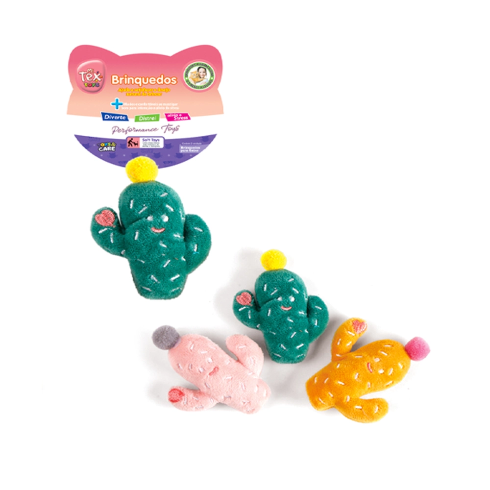 Briquedo Tex Pelucia Gatos Mini Cactos Coloridos C/catnip