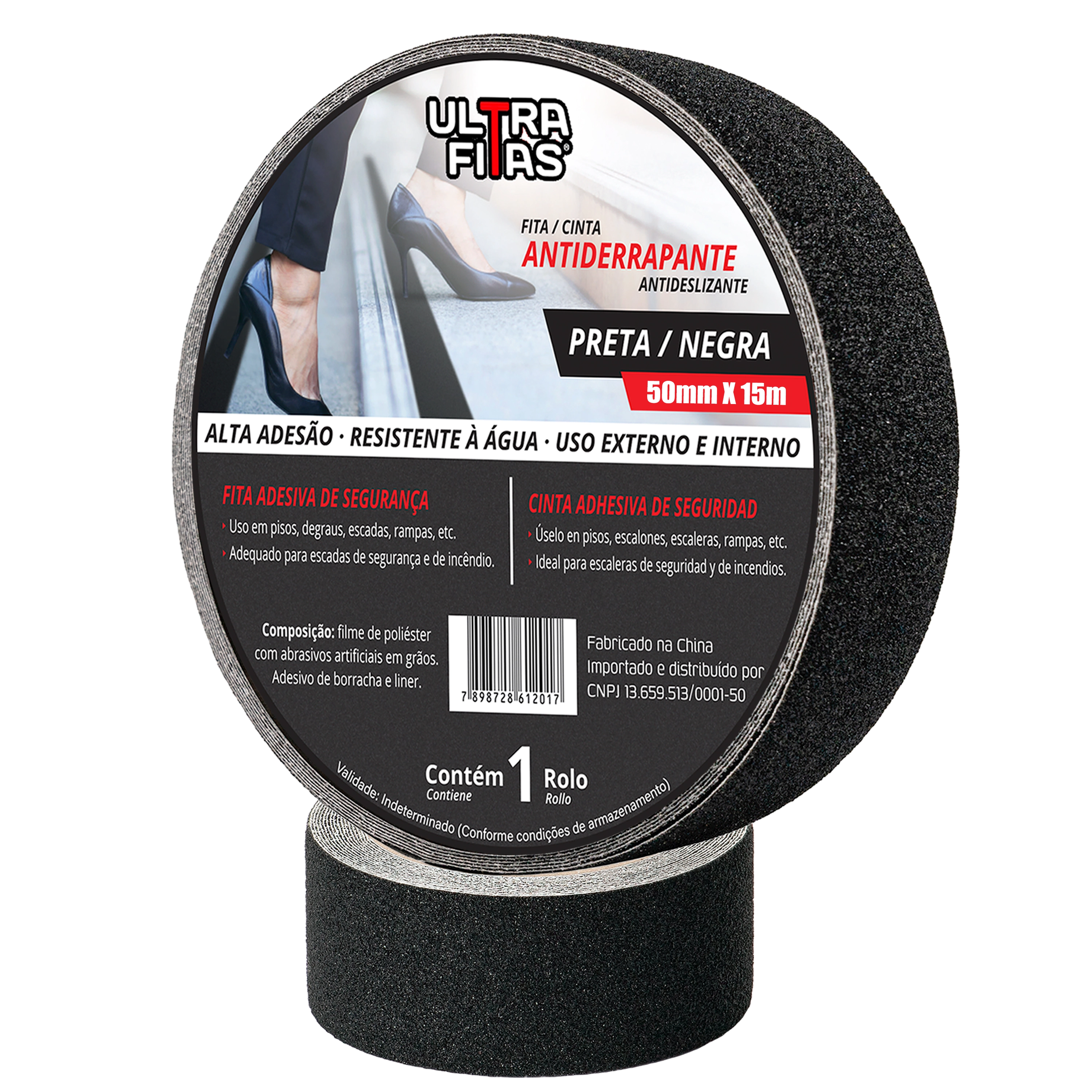 Fita Antiderrapante 50 Mm X 15 Metros - Preta