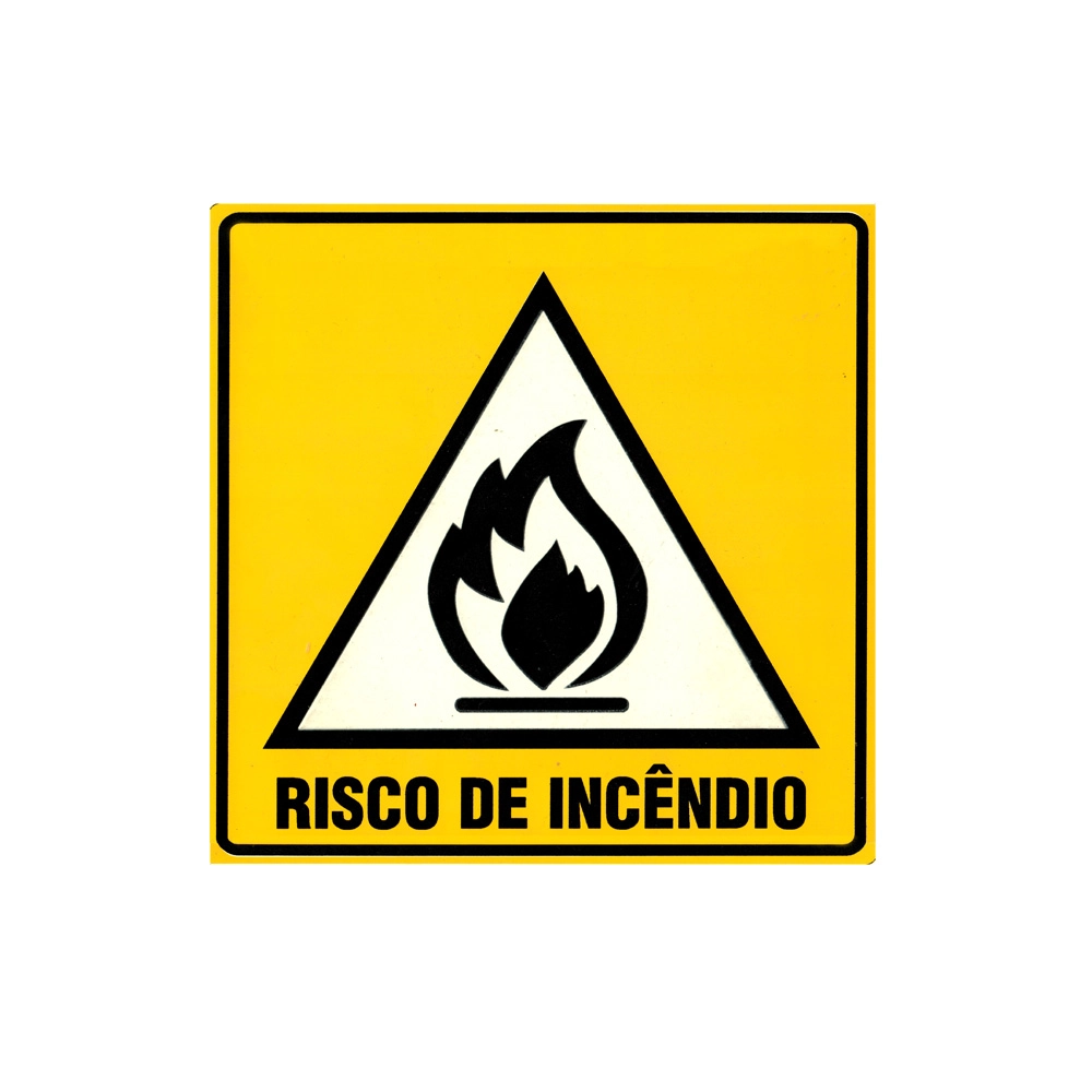 Kit 5 Placas Pvc Adesiva Indicativa Alerta Risco de Incêndio 20 Cm