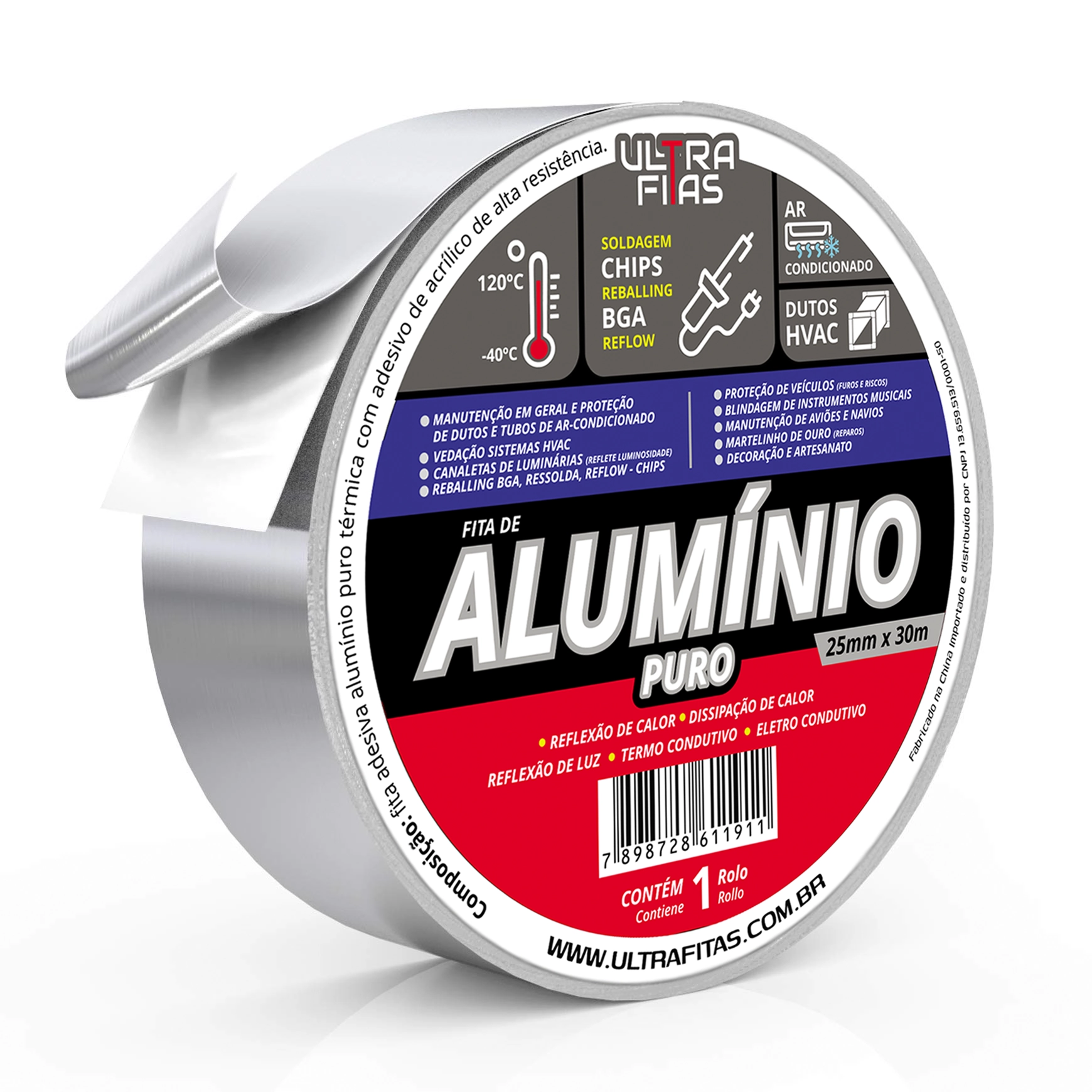 Fita Adesiva Aluminio 25mm 30 Metros