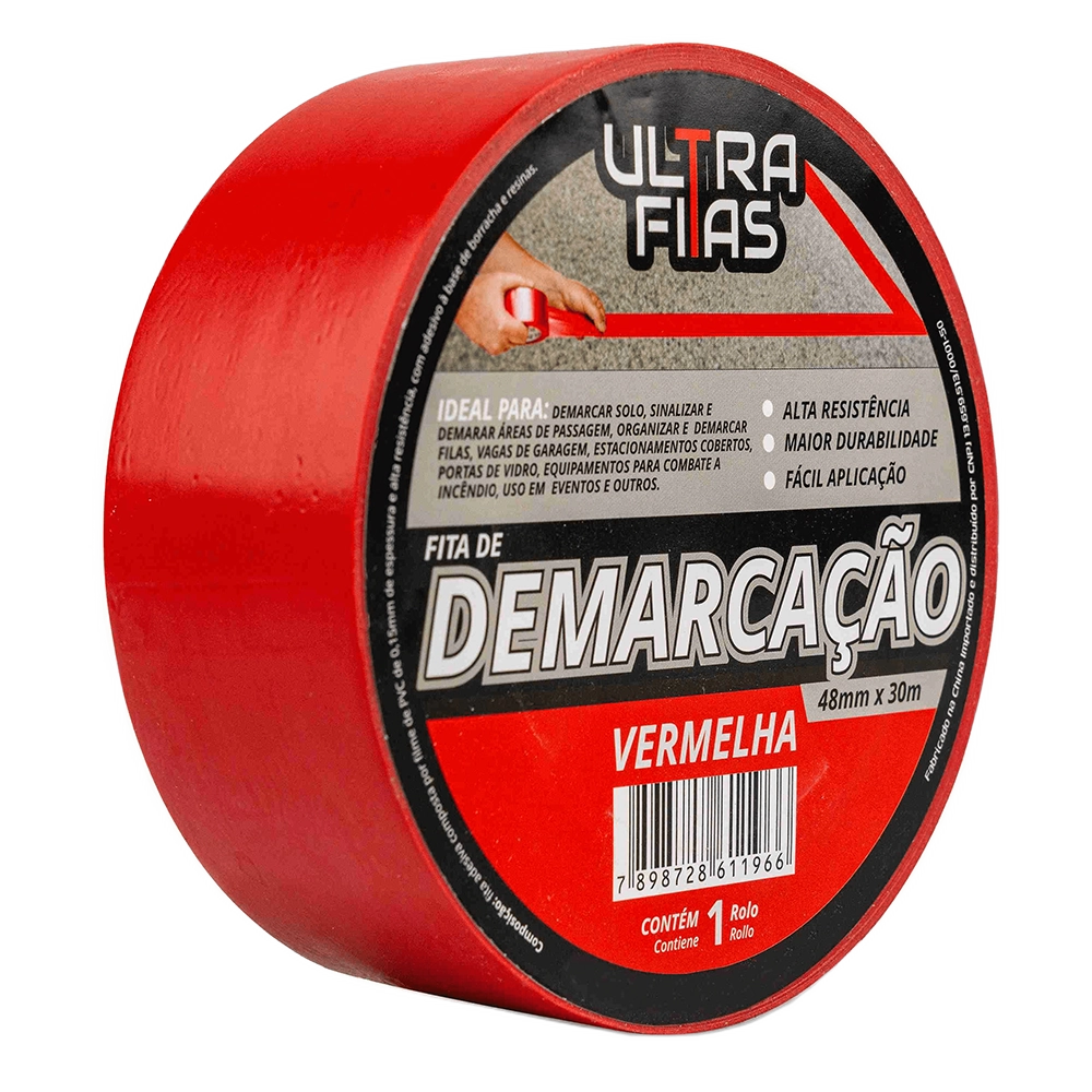 Fita Demarcação Pvc 30 Metros - Vermelho