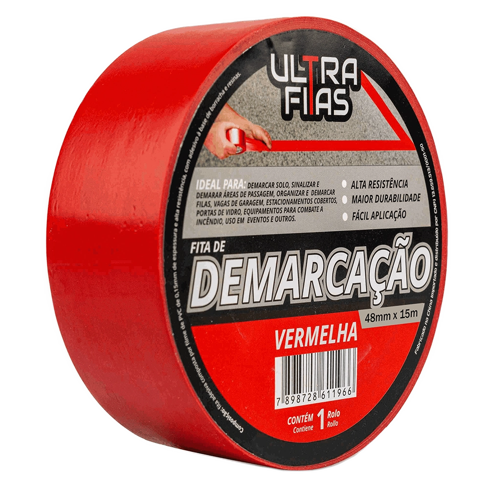Fita Demarcação Pvc 15 Metros - Vermelho