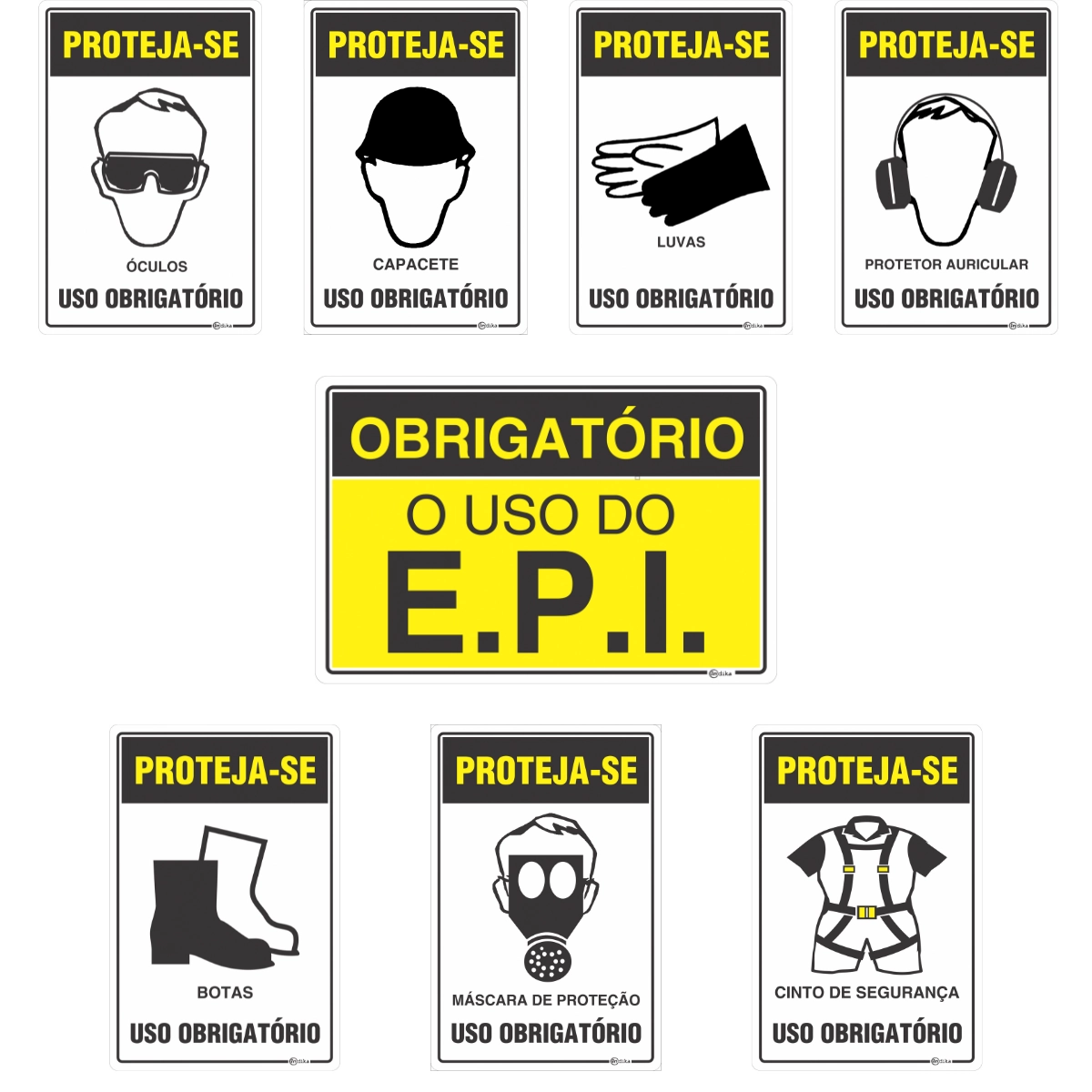 Conjunto Placas Sinalização Obrigatória Uso EPI Pvc 8 Unidades