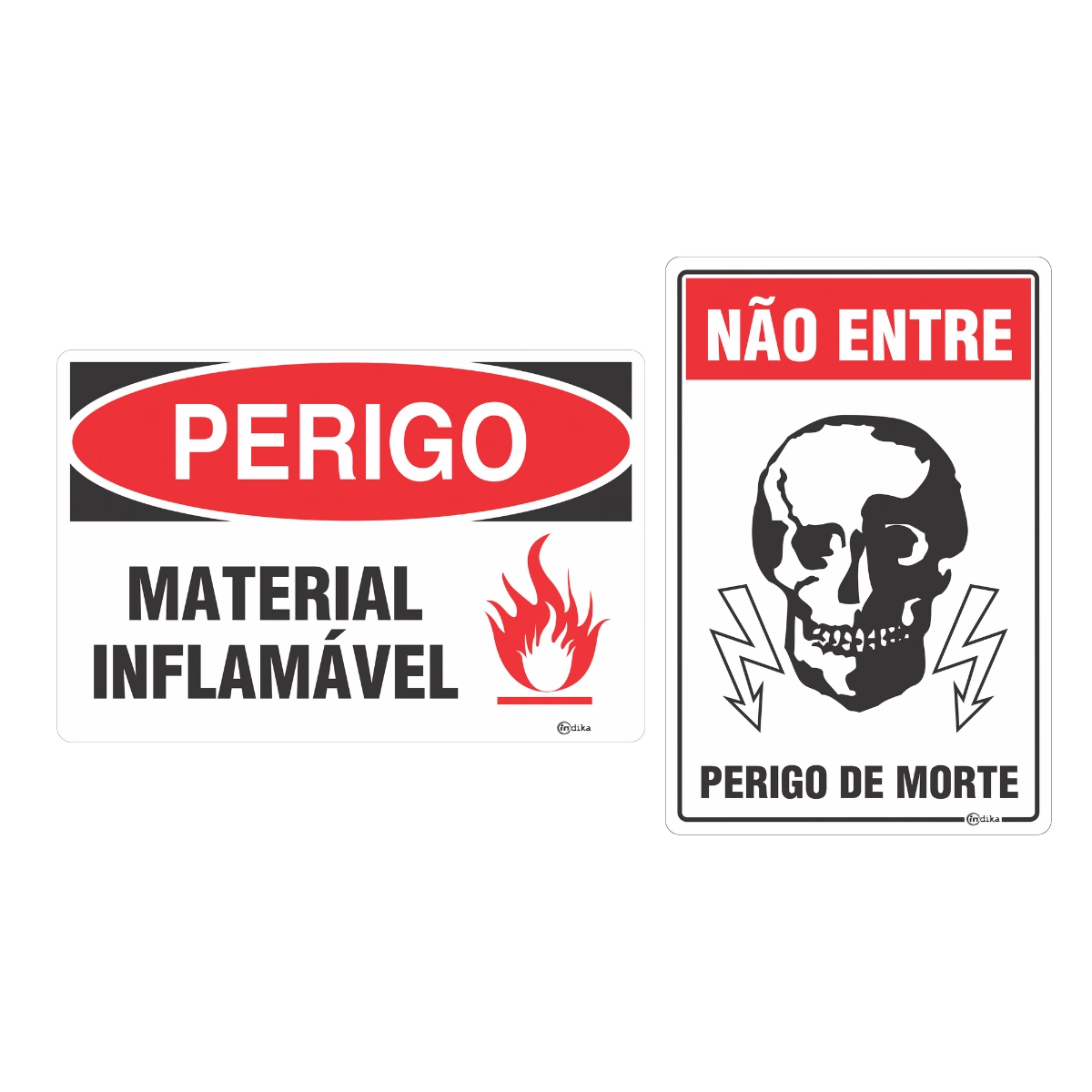 Kit 2 Placas Sinalização Alerta Perigo Morte Alerta Inflamável 20x30 Cm Pvc