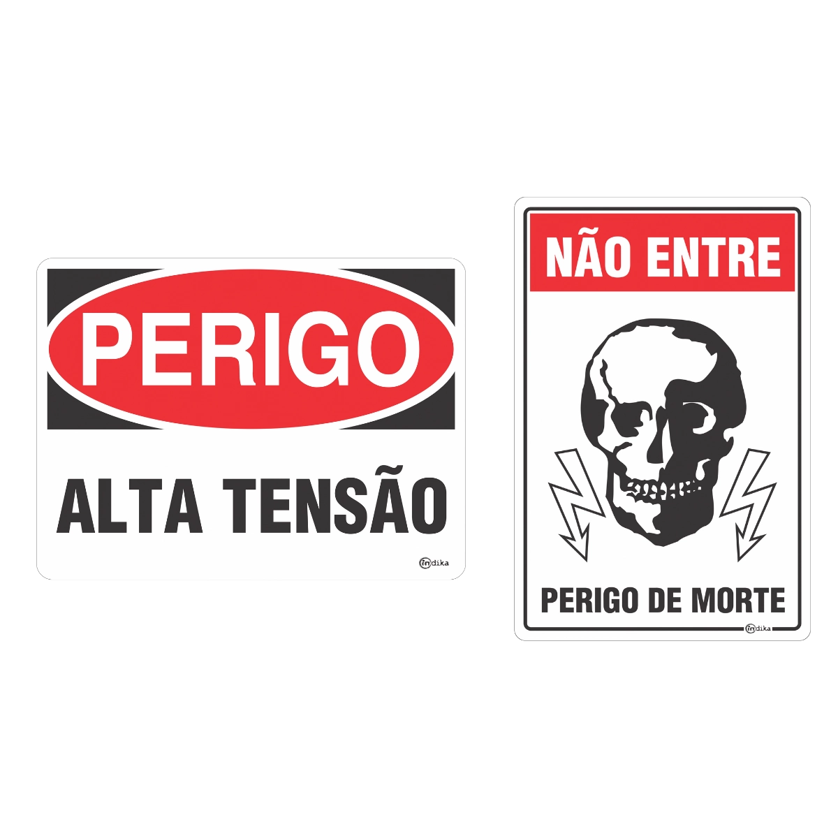 Conjunto Perigo Alta Tensão Risco Morte 20x30Cm 2 Unidades Pvc