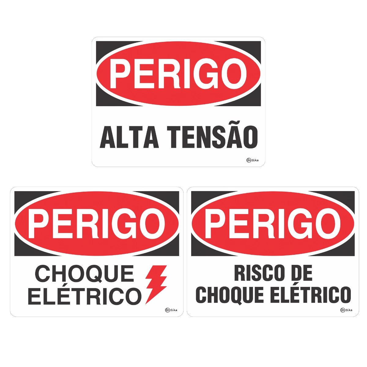 Conjunto Placas Sinalização Alerta Risco Choque Perigo Alta Tensão 15x20 Cm Pvc