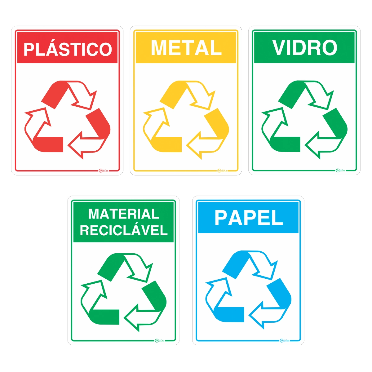 Kit 5 Placas Adesiva Sinalização Conjunto Reciclagem Vinil 20x15 Cm