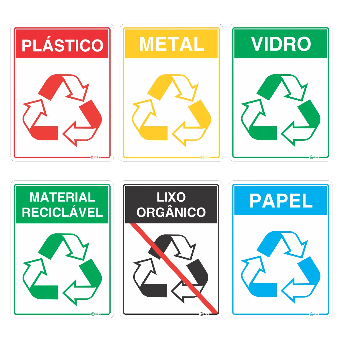 Conjunto Placas Adesiva Vinil Kit Reciclagem 20x15 Cm Resistente