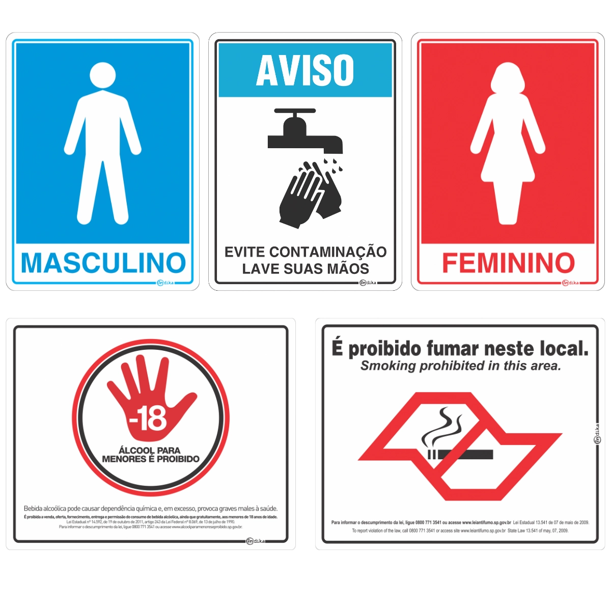Conjunto 5 Placas Uso Obrigatório Restaurante Shopping Comércio Pvc Resistente