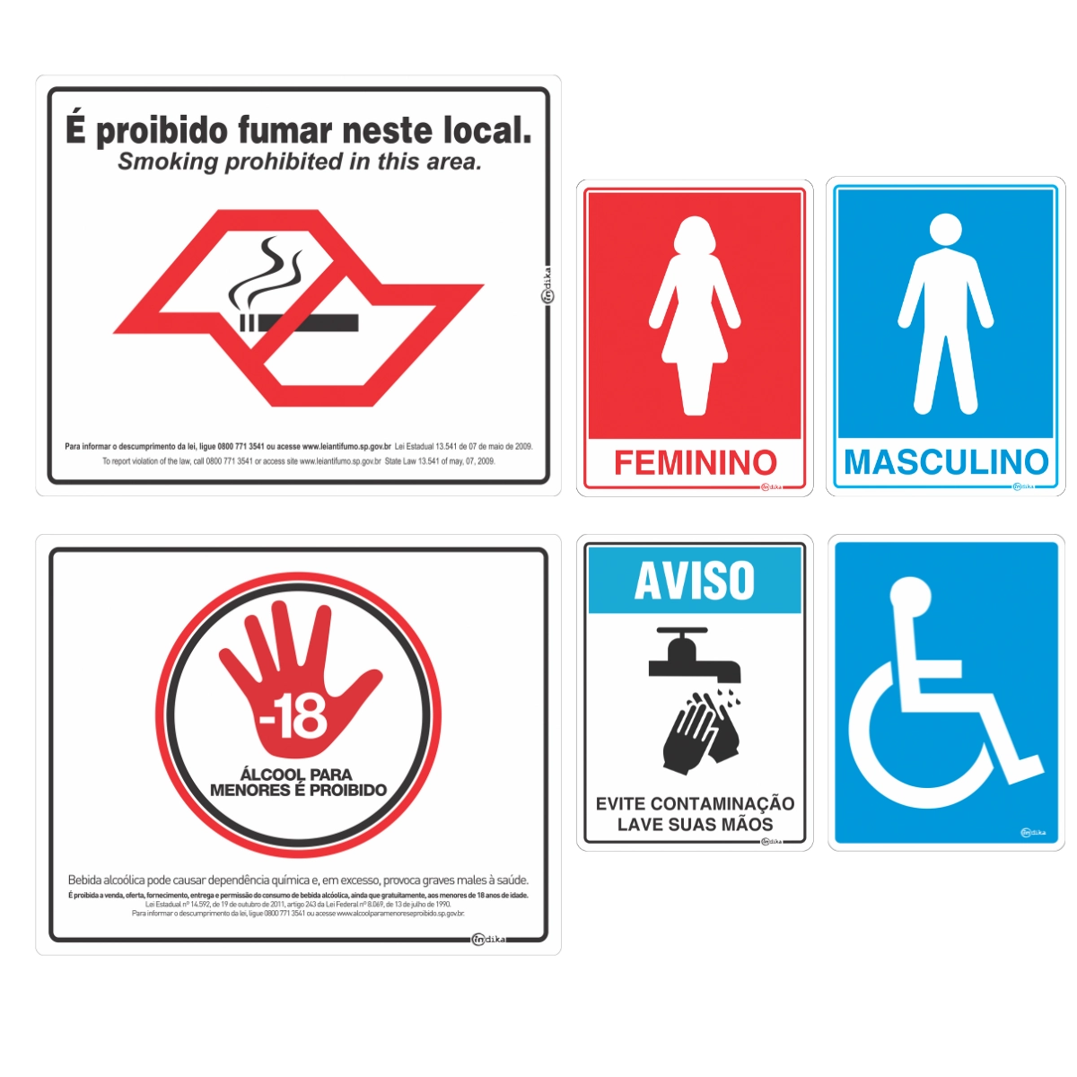 Kit 6 Placas Sinalização Informativa Restaurante Lanchonete Adesiva Pvc Resistente
