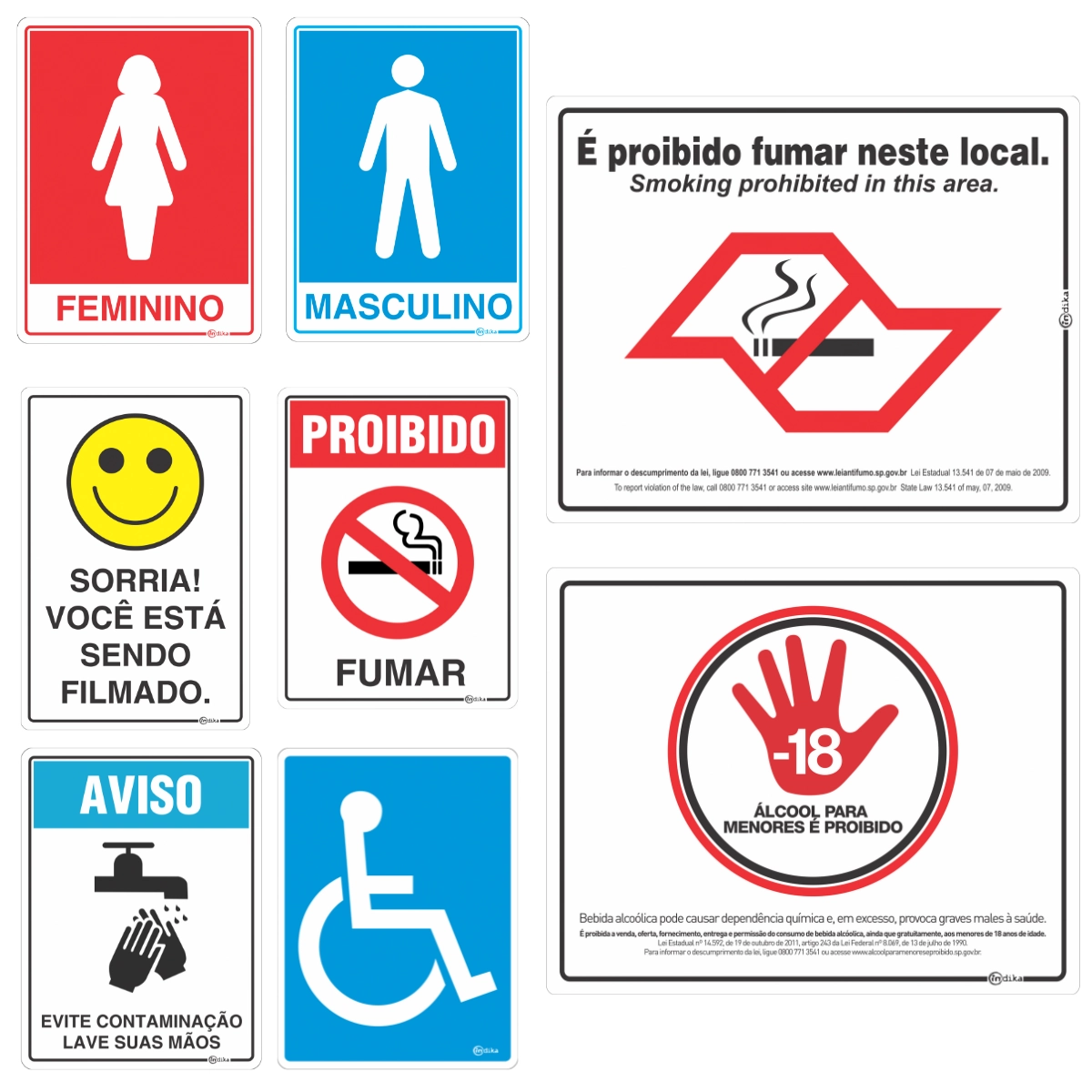 Kit 8 Placa Sinalização Adesiva Uso Obrigatório Comércio Bar Restaurante Pvc