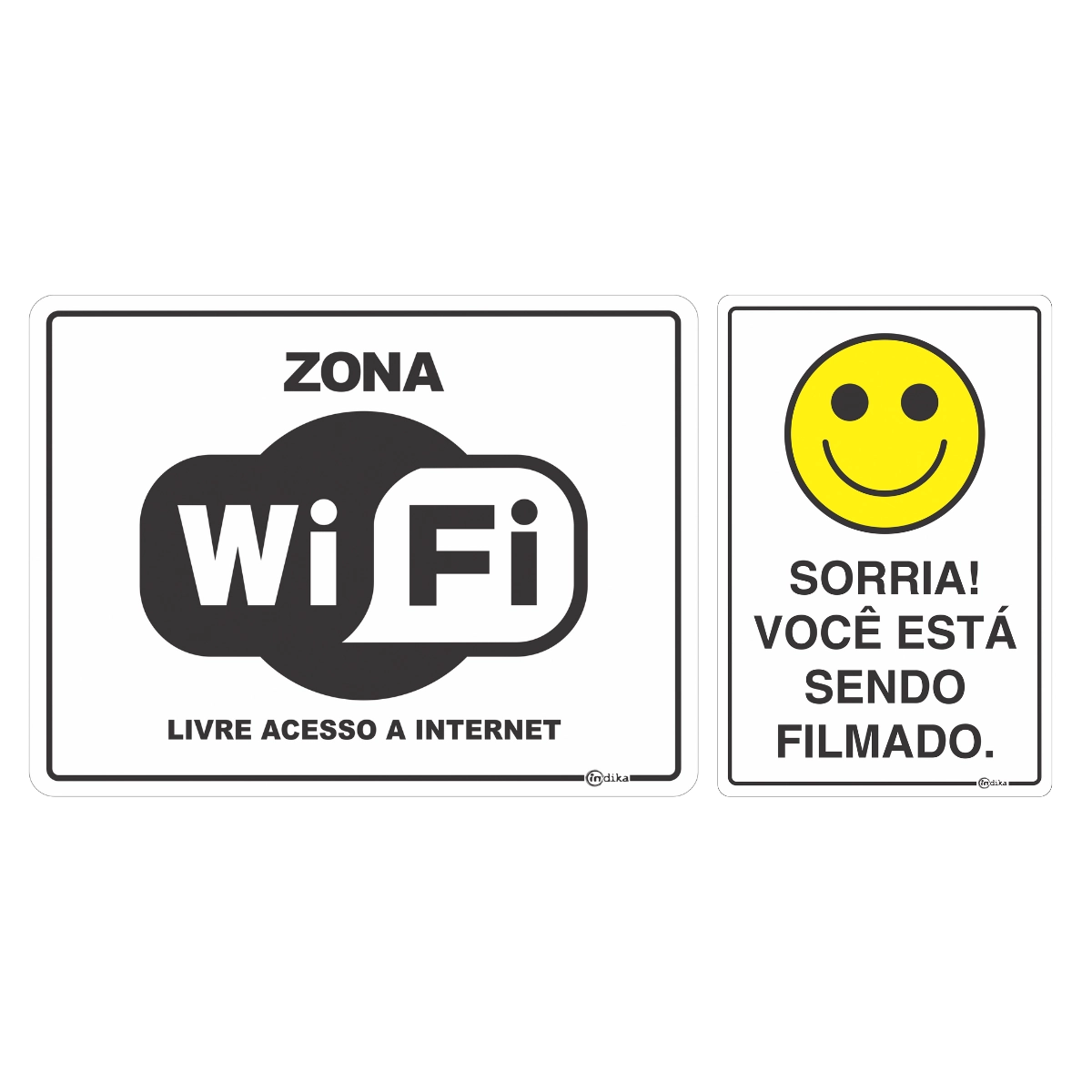 Kit 2 Placas Sinalização Informativa Wifi Sorria Você Está Sendo Gravado Comércio 15x20Cm