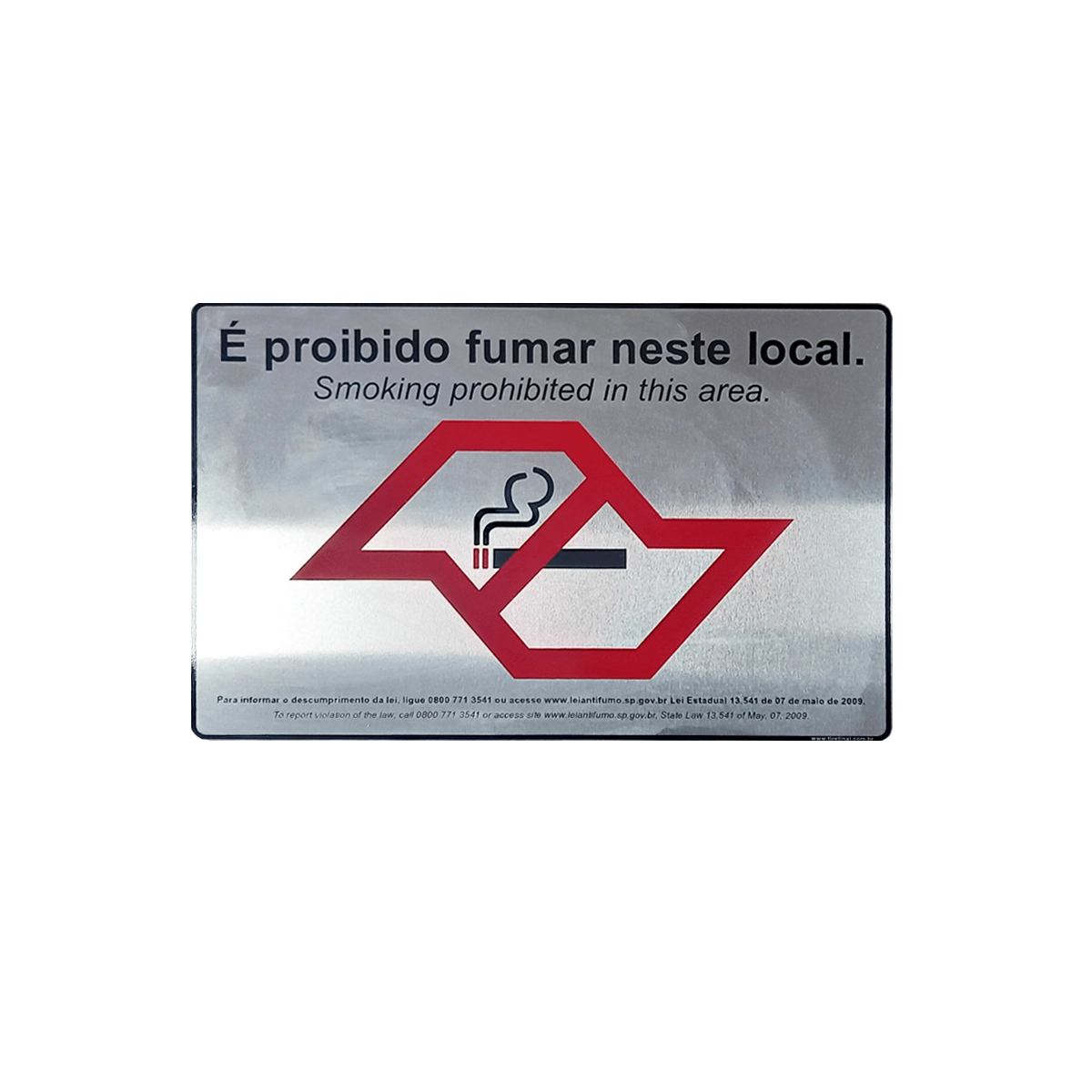 Placa Sinalização Adesiva Proibido Fumar Aluminio 15x23Cm