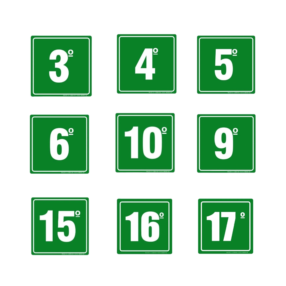 Conjunto Placas Sinalização Indicativa Andar Fotoluminescente 14Cm
