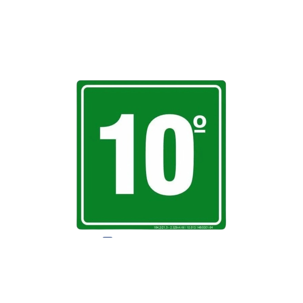 Placa Sinalização Pvc Adesiva Indicativa 10° Andar 14Cm Fotoluminescente