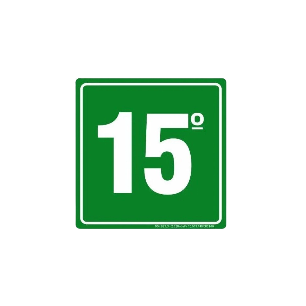 Placa Adesiva Sinalização Prédio 15° Andar 14Cm Fotoluminescente