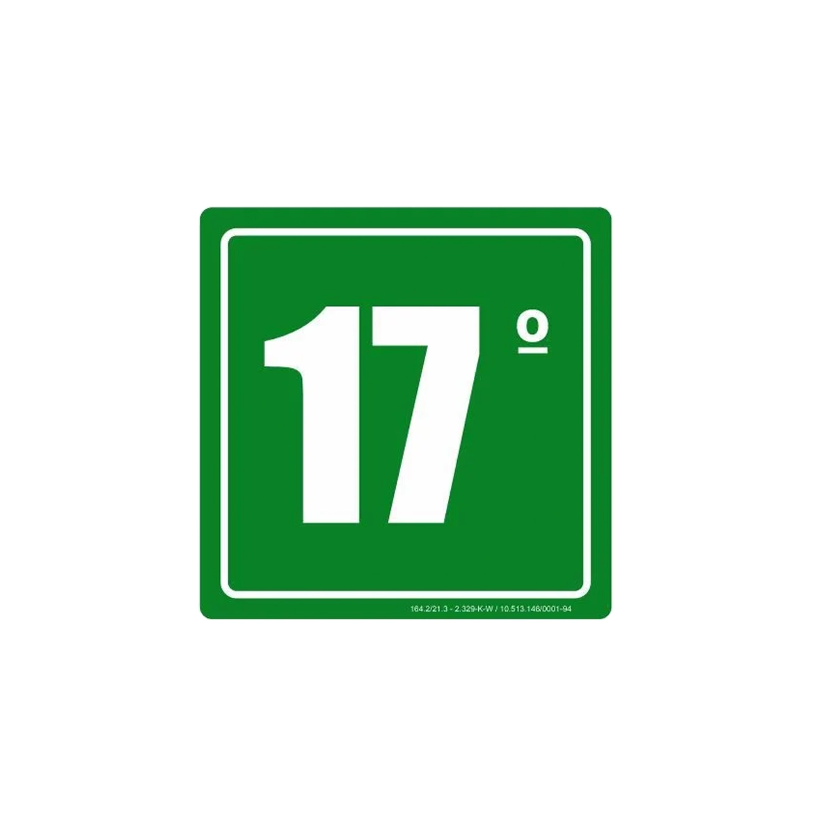 Placa Sinalização Indicativa Andar 17° Fotoluminescente 14Cm