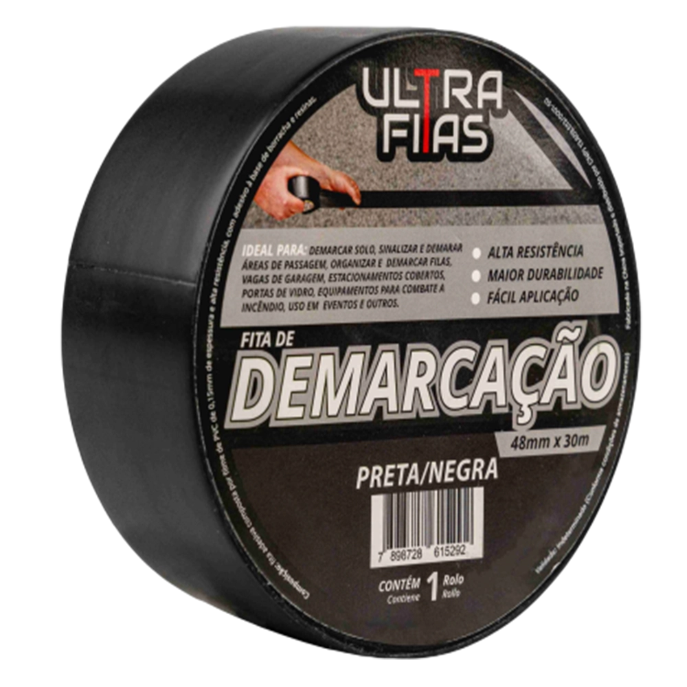 Fita Demarcação De Solo Pvc 48 Mm X 30 Metros - Preta