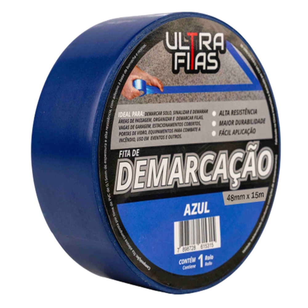Fita Demarcação De Solo Pvc 48 Mm X 15 Metros - Azul