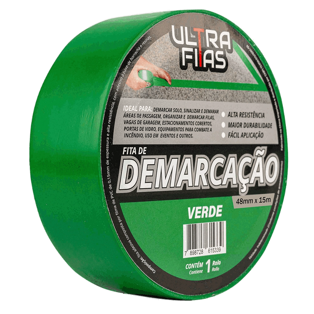 Fita Demarcação De Solo Pvc 48 Mm X 15 Metros - Verde