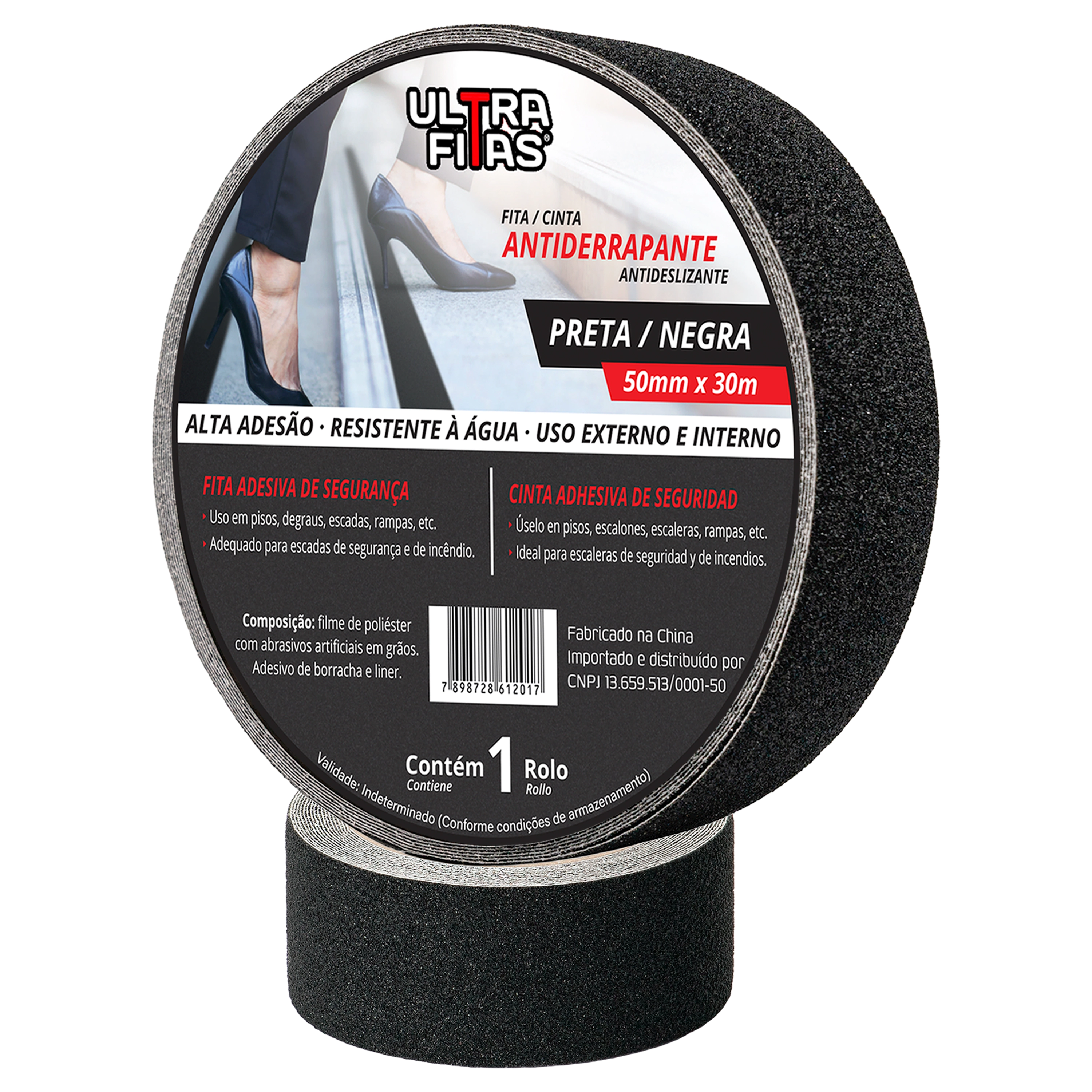 Fita Antiderrapante 50 mm X 30 Metros - Preta