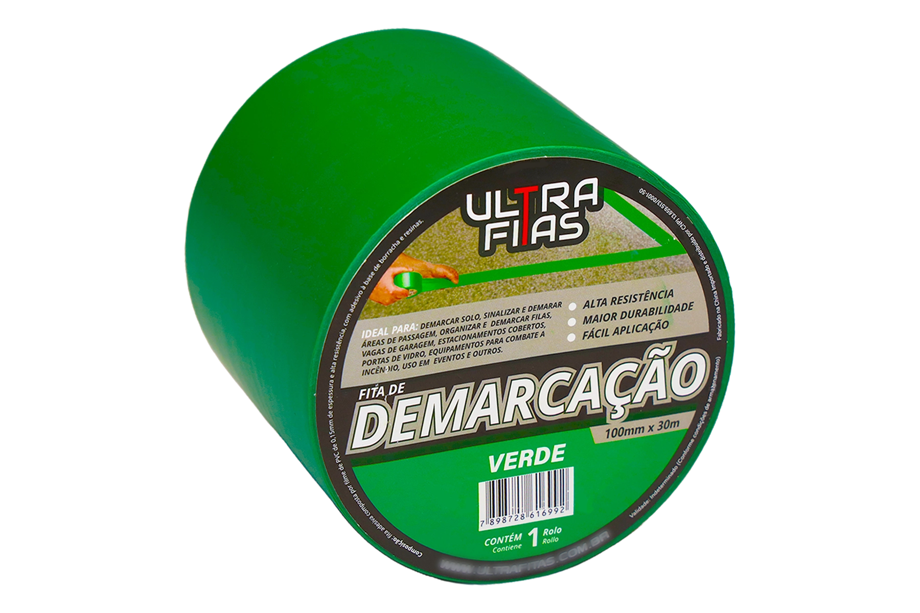 Fita Demarcação De Solo Pvc 100 Mm X 30 Metros - Verde