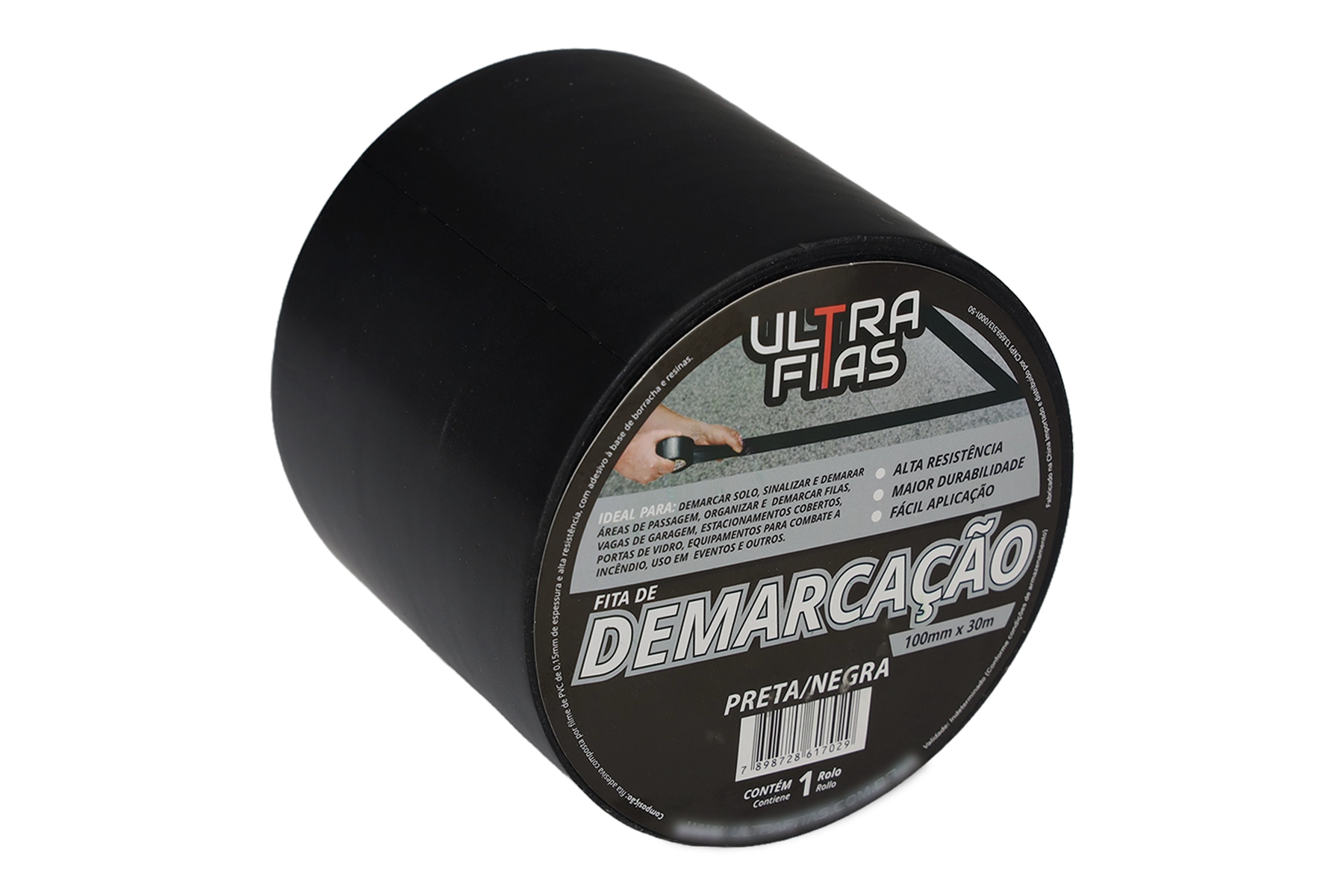 Fita Demarcação De Solo Pvc 100 Mm X 30 Metros - Preta