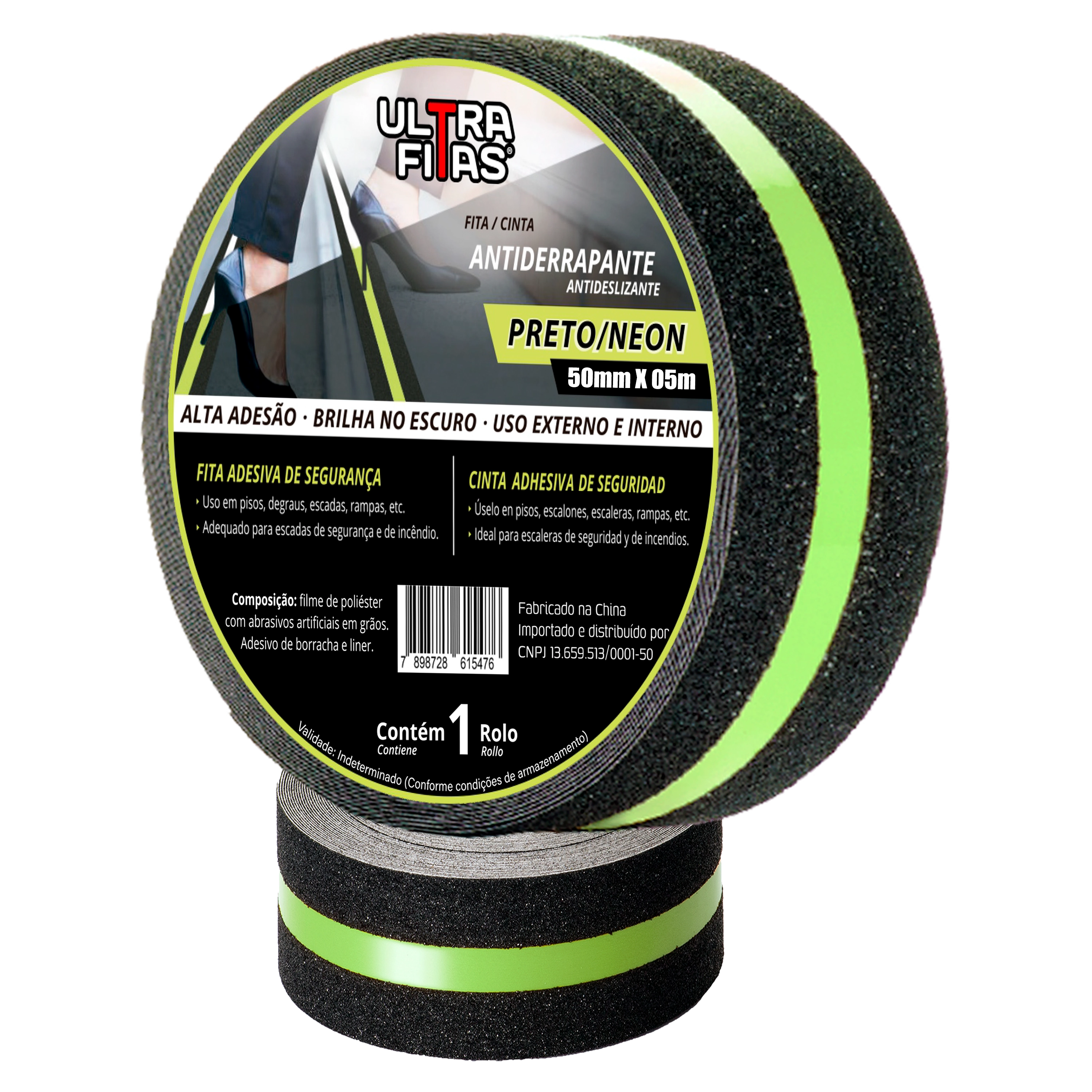 Fita Antiderrapante 50 Mm X 05 Metros - Fosforescente Fotoluminescente