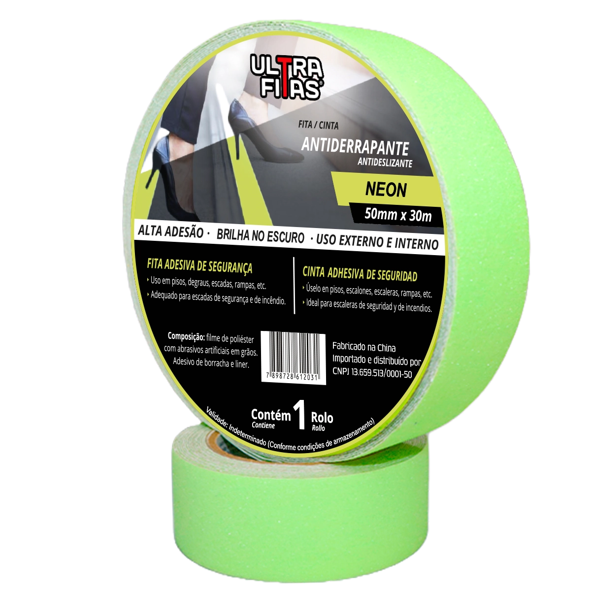 Fita Antiderrapante 50 Mm X 30 Metros - Fotoluminescente Neon