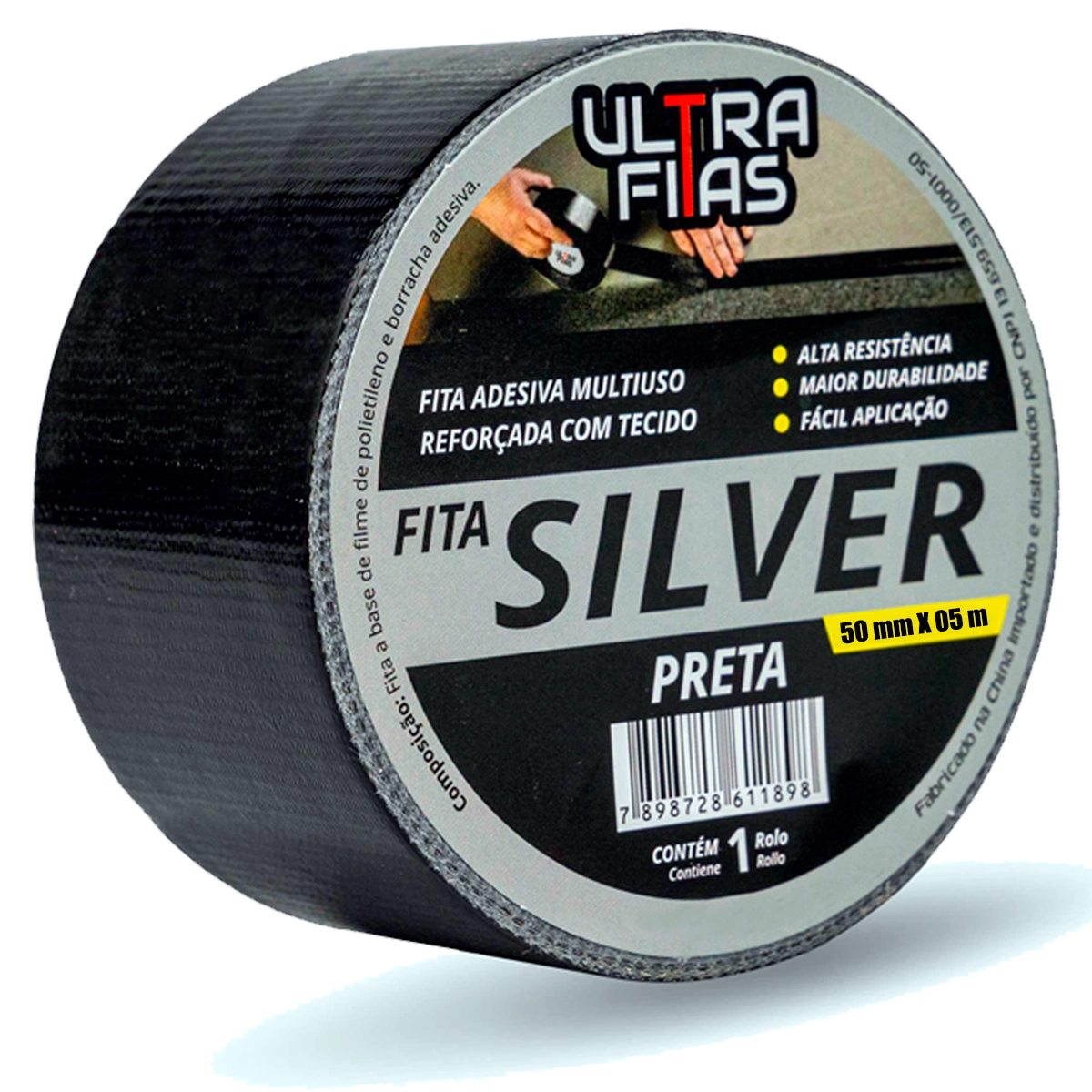 Fita Adesiva Multiuso Silver Tape 50 Mm X 05 Metros - Preta