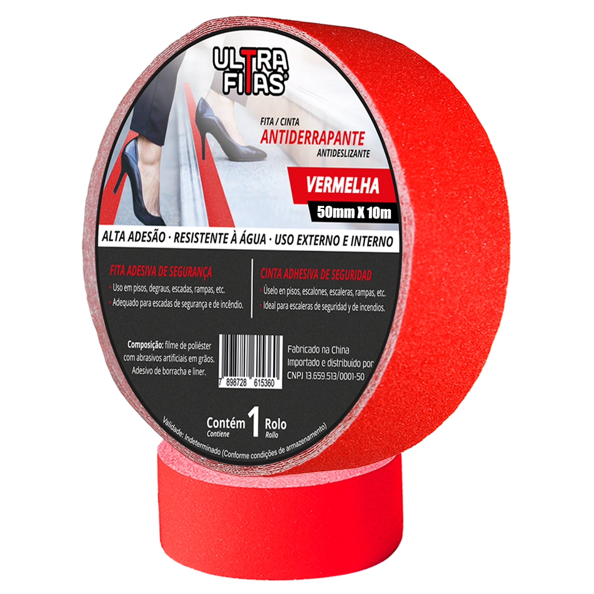 Fita Antiderrapante 50 Mm X 10 Metros - Vermelha