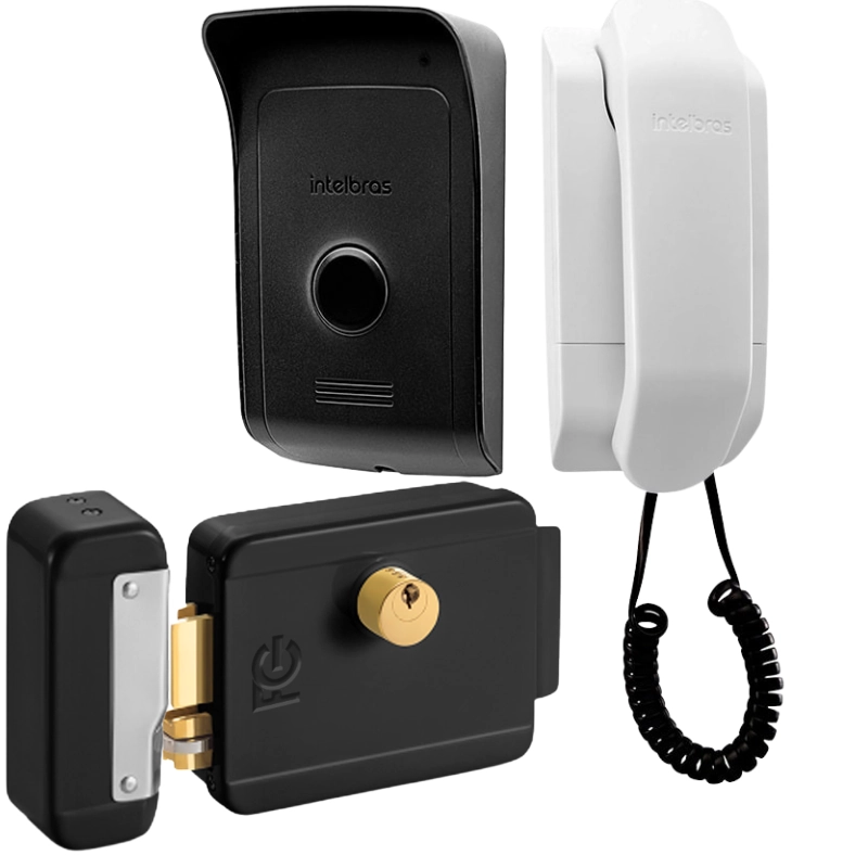 Kit 1 Porteiro Interfone Ipr1010 + 1 Fechadura Preta Reversível Fcfec01n Ipr 1010