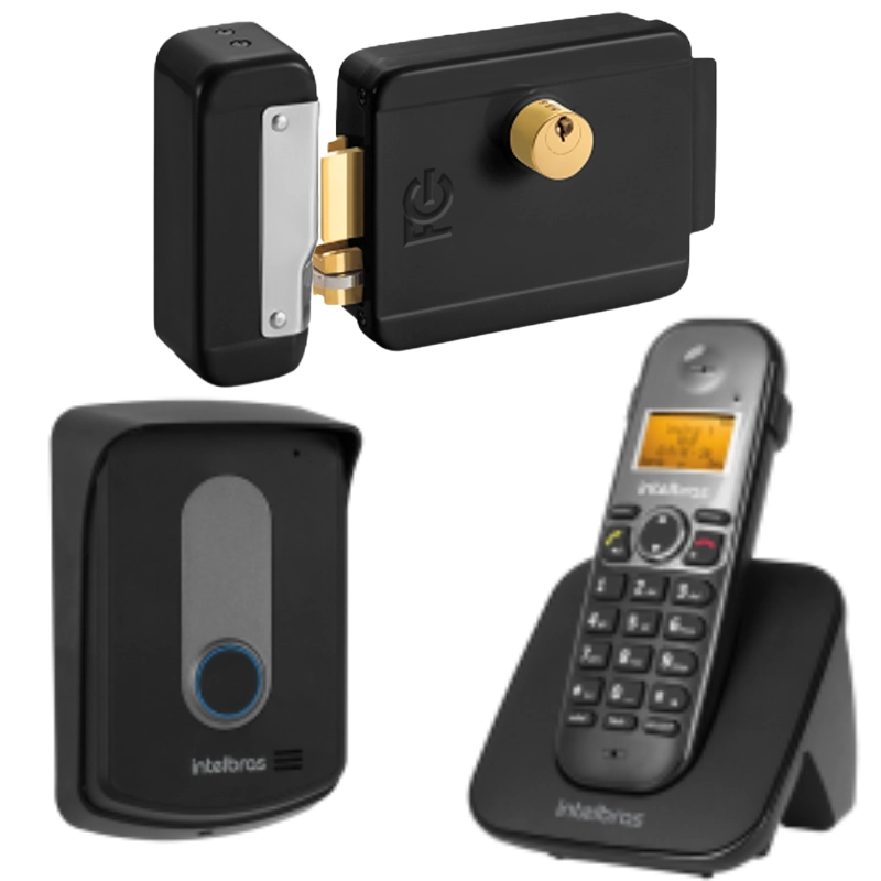 Kit Interfone Telefone E Porteiro Sem Fio Tis 5010 + Fechadura Preta Reversível Fcfec01n Tis5010
