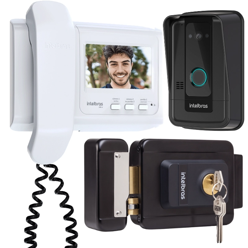 Kit 1 Vídeo Porteiro Interfone Ivr 4 + 1 Fechadura Fx1500 Intelbras Ivr4 Fx 1500