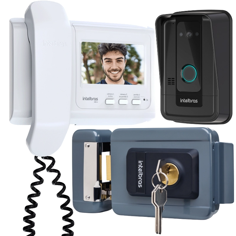 Kit 1 Vídeo Porteiro Interfone Ivr 4 + 1 Fechadura Fx1500 Cinza Intelbras Ivr4 Fx 1500