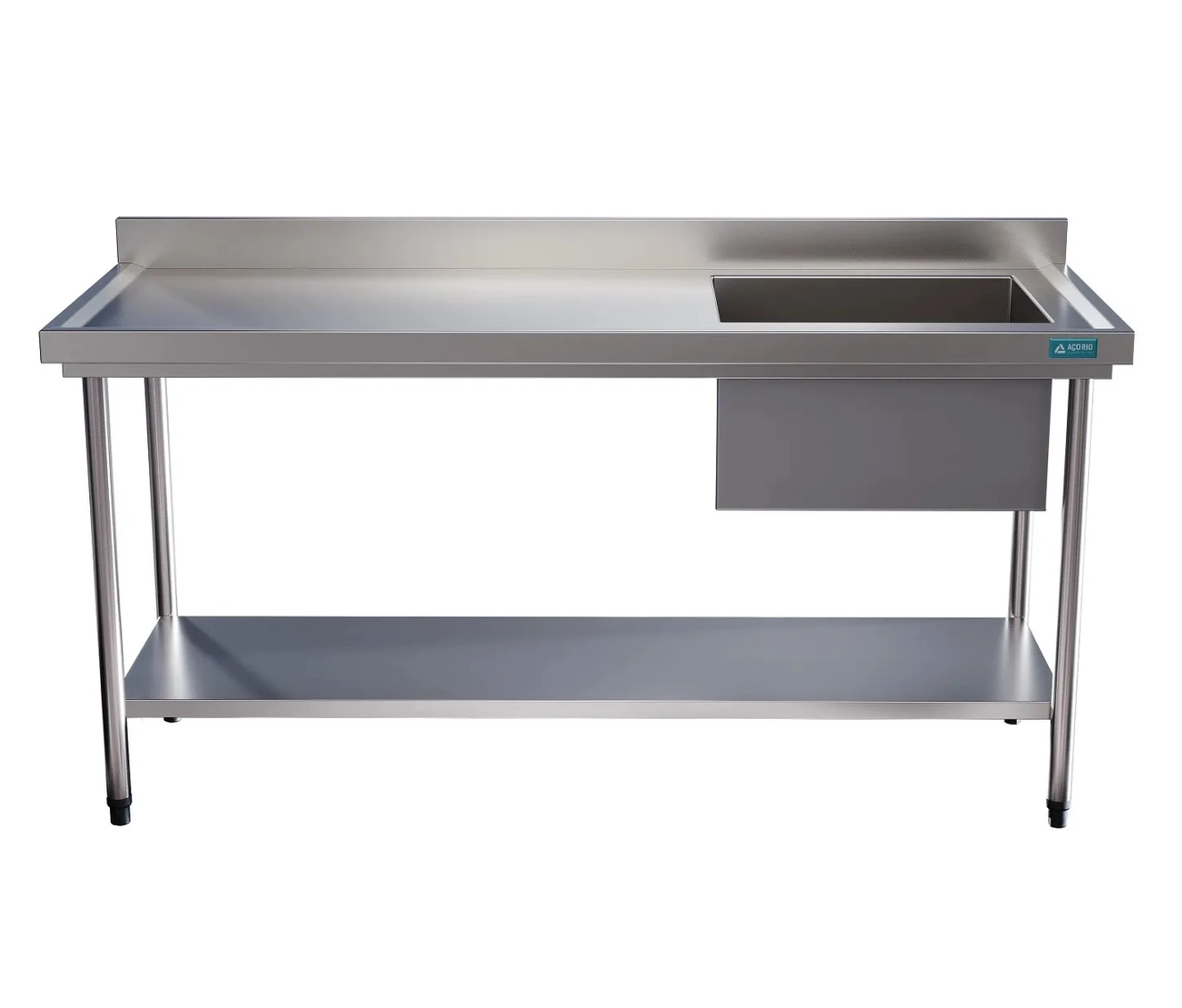 Mesa Pia Aço Inox Uma Cuba Direita E Prateleira 150x60x85 Aço Rio