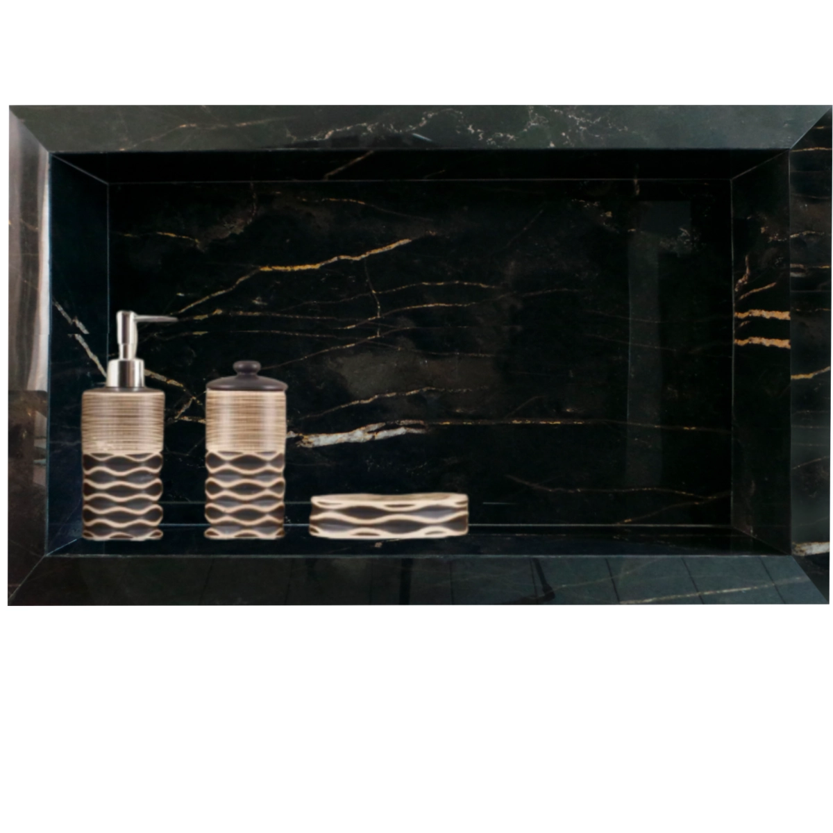 Nicho Porcelanato Borda Diamante Preto com Dourado 60x32cm
